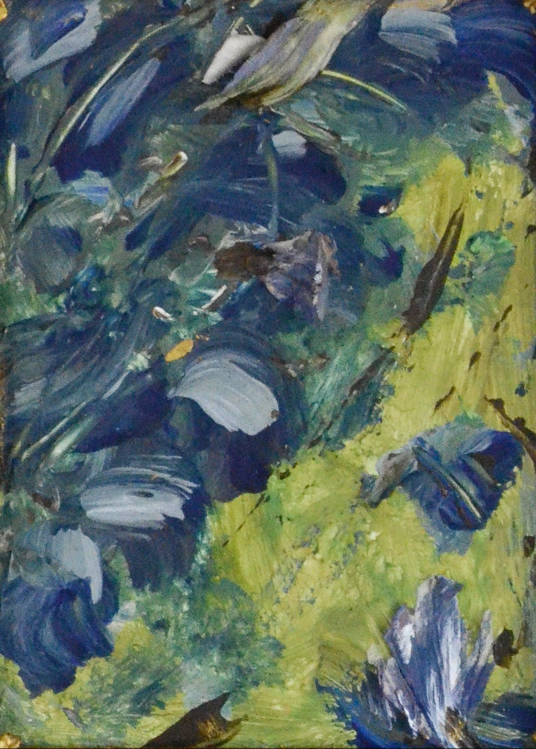 Small oil painting in a decorative gold frame on a white background