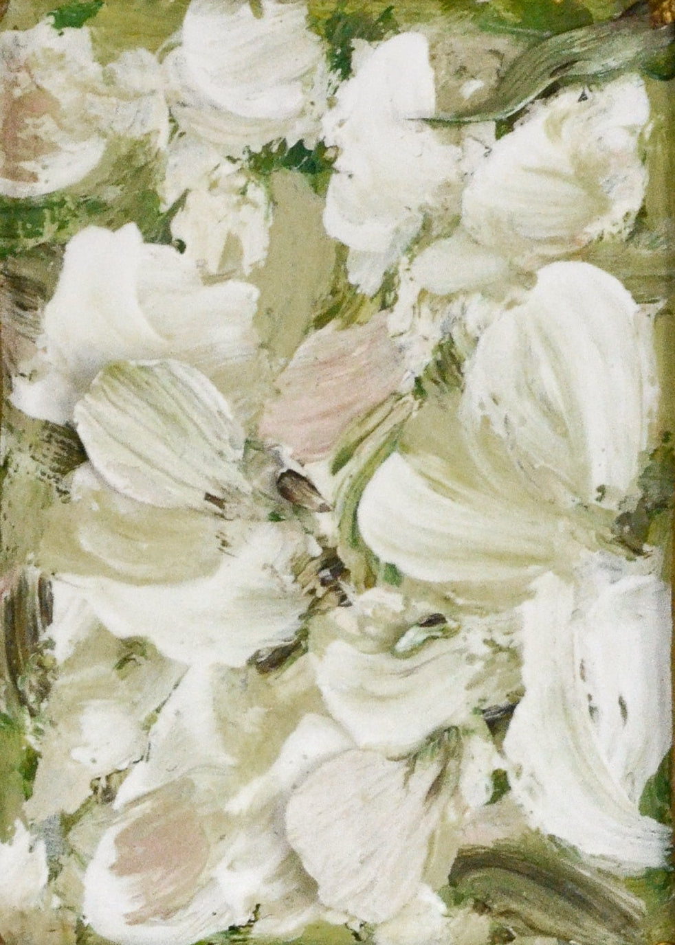 Abstract art with white and green brush strokes