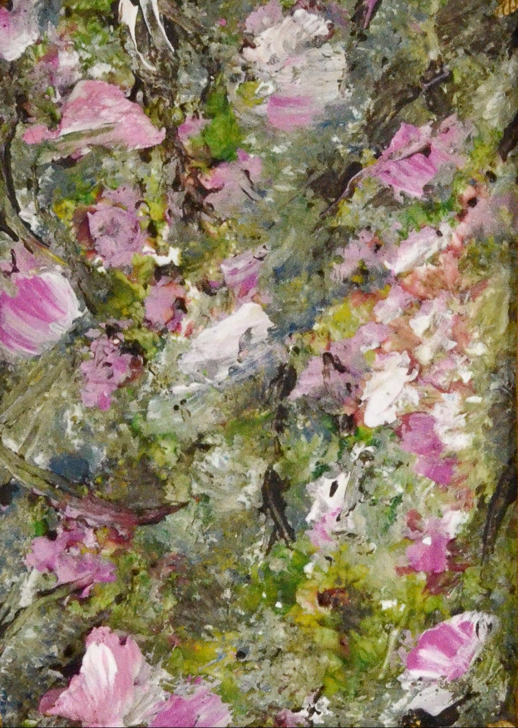 Small floral painting in a decorative gold frame on a white background