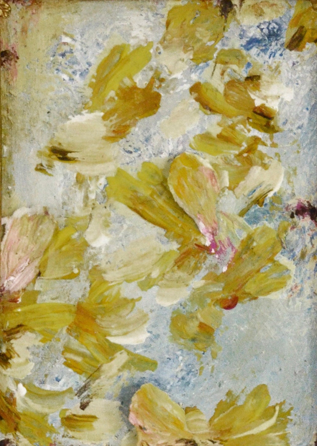 Decorative gold frame with a floral painting on a white background